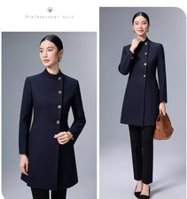 Cappotto Donna Blu Navy Elegante Con Bottoni Frontali E Linea Sfiancata CF62675