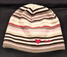 Bula Youth Girl's striped beanie hat knit cap Canada Acrylic Pink beige brown
