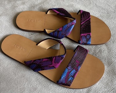 NEW J.Crew Malta Fabric Sandals Slides Flats Purple Blue Women s Size 9 NWOT