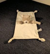 Carter's Gray Bear Ivory White Security Blanket Lovey Rattle Knotted Corners 15"