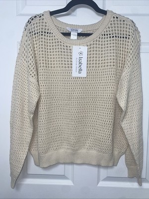 Isabella activewear Women's Open Stitch pullover Sweater Ivory Large