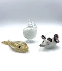 3 Murano Art Glass Sculptures Mouse, Fish, Apple EUC