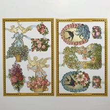 MAMELOK PRESS 2 Die-cut Sheets 1994 Floral Baskets Doves & Birds England A93/A94