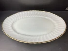 Anchor Hocking White Swirl Milk Glass Gold Trim Oval Serving Platter 15.5" VTG
