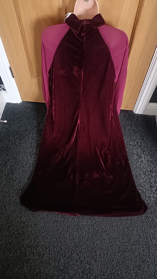 Ladies BNWT Glamorous Berry Tall Velvet Chiffon Sleeve Formal Dress