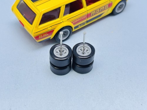 R308 Hot Wheels 1/64 Real Riders Watanabe 10mm Grey Long Rubber Tires Wheels - Picture 7 of 7