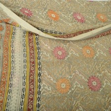 Sanskriti Vintage Sarees Gray Pure Georgette Silk Printed Sari 5Yd Craft Fabric