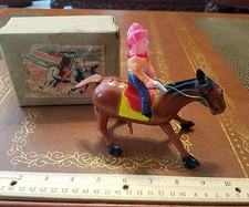 vintage T.N tin windup cowboy horse celluloid made in Japan in box tin toy lot