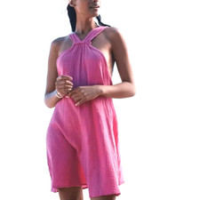 Anthropologie Women's Medium Dress Braided Trim Gauze Cover Up Halter Mini