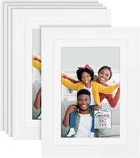 - 5X7 Mat to 4X6 Picture Frames - White, 5 Pack - Painted Solid One-Piece Wood C