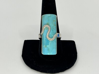 Jay King Mine Finds Rectangle Crow s Peak Turquoise SS Ring Size 10 NWT 