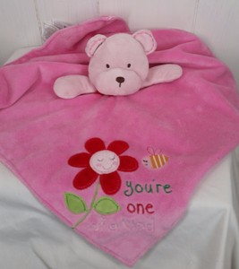 Carters pink teddy bear security blanket flower bee lovey ...