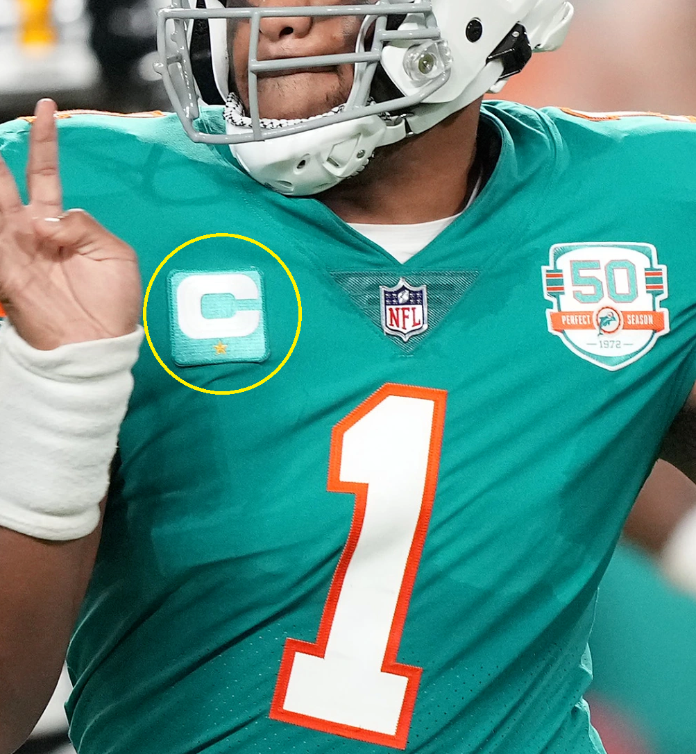 Patch Brodé Miami Dolphins Tua Tagovailoa QB1 - Aqua Bleu Capitaine C-Patch - USA