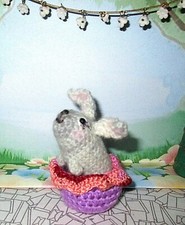 LITTLE BUNNY in Nest for display Easter Spring Handmade Crochet 2018 USA