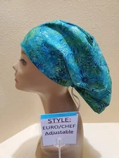 Tropical Batik Women's Euro/Chef Surgical Scrub Hat/Cap Handmade