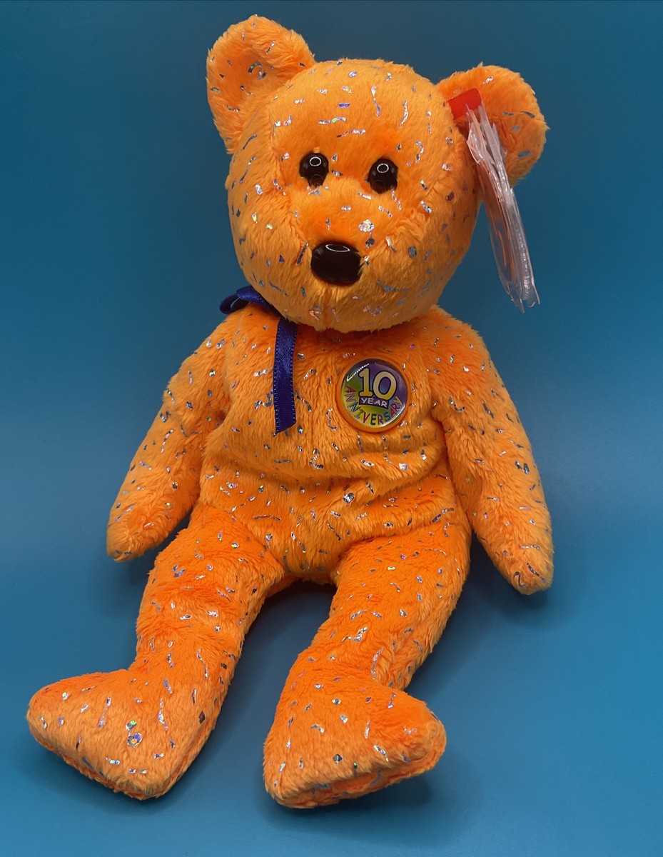 TY Beanie Baby DECADE the 10 Year Anniversary Bear Orange -Tag In