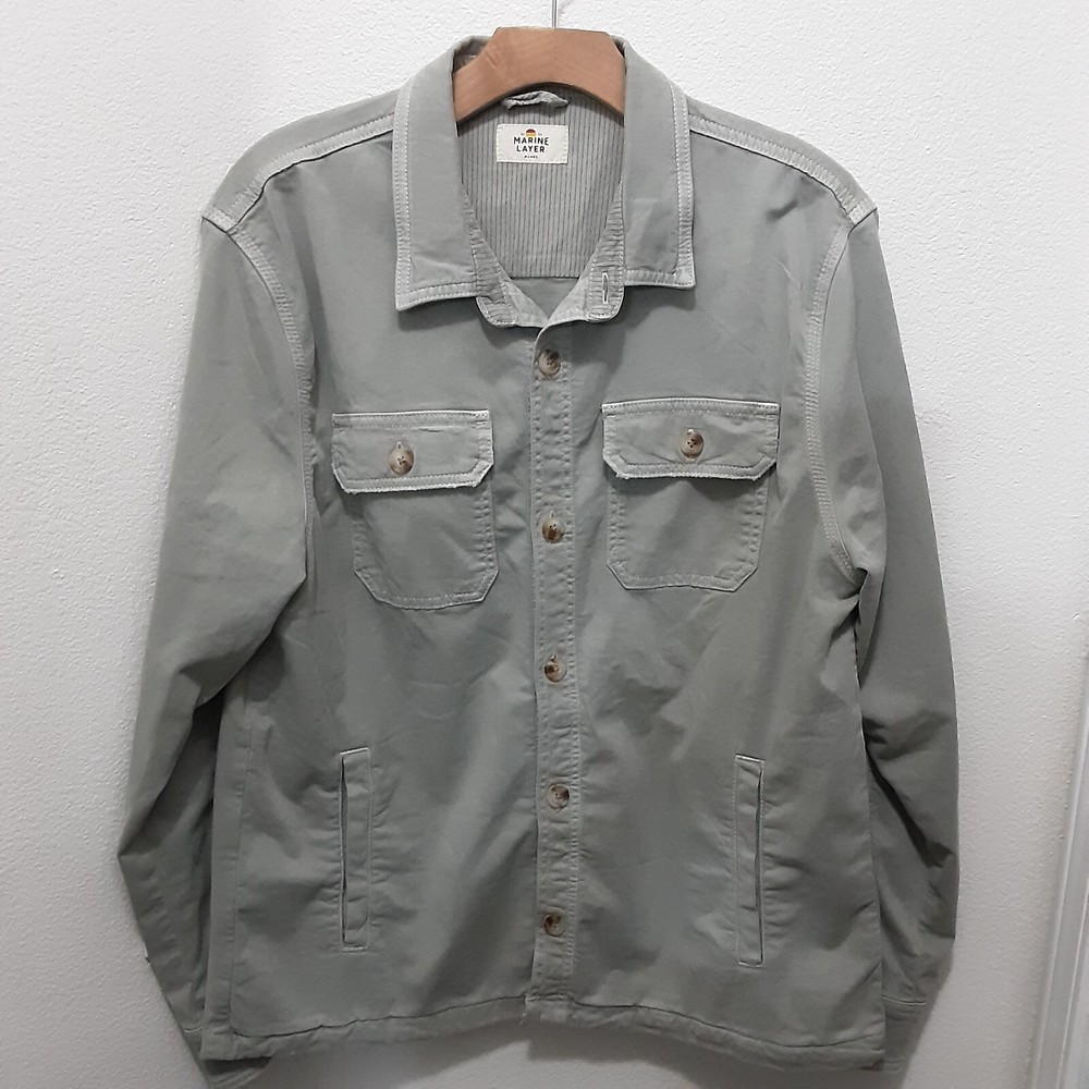 Mens MARINE LAYER Overshirt Button Light Jacket Green 17430, Size MARGE
