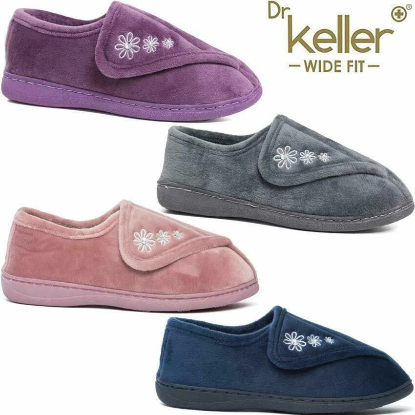 Ladies Wide Fit Slippers Faux Suede Warm Fur Winter Diabetic Orthopaedic Shoes