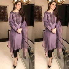 Attractive Cotton Purple Top, Pant, Embroidary And Real Mirror Work With Dupatta
