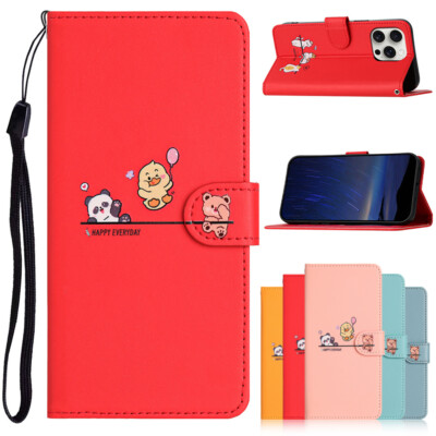 Cartoon Cute Leather Flip Card Wallet Case For iPhone 16 Pro Max 11 12 13 14 15 