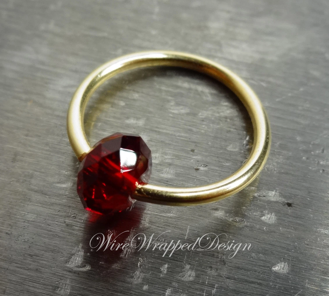 Belly Septum Ring made with Swarovski RUBY RED Crystal 16 14 12ga
