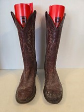 Men's Brown Ostrich Print Brown Leather Cowboy Western Boots Size 8 D
