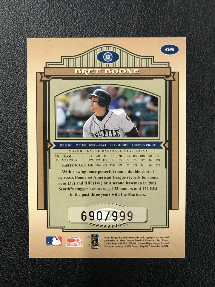 2004 Donruss Timeless Treasures #65 Bret Boone /999 Seattle Mariners - Image 2 of 2