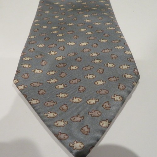 Cravatta uomo vintage Burberry of London 100% seta lusso pesce salvia made France 59"x 3,5" - Foto 6 di 9