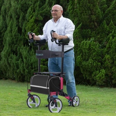 2025 ELENKER Tall 4-Wheel Rollator Walker With Seat for Seniors, Red