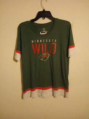 Minnesota Wild T-Shirt Womens M Green Striped NHL Distressed Red Wolf Logo New