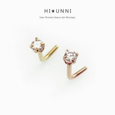20g CZ prong set nose stud, nose ring. rose gold  L shaped nose jewelry, 1 piece