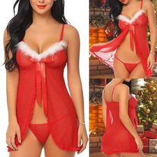 Christmas Sexy Women Lingerie Santa Babydoll Mini Sleepwear Underwear Xmas Dress