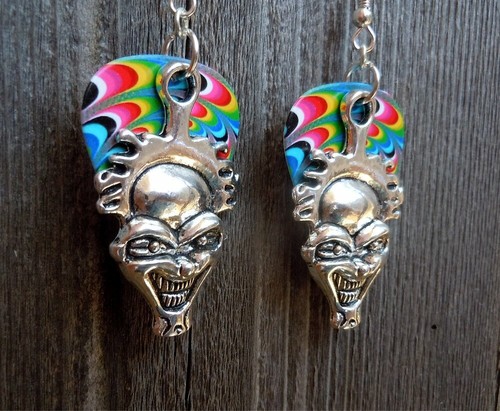 Evil Clown Charm Guitar Pick Earrings - Pick Your Color - Picture 3 of 13
