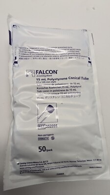 NEW Corning 352095 Falcon 15 mL Polystyrene Centrifuge Tube, Screw Cap (50/Bag)