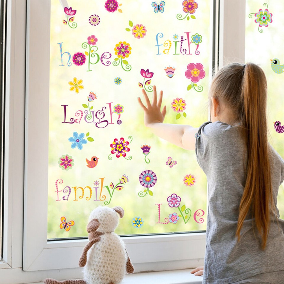 Floral Wall Stickers Flower Design Decals Spring Bathroom DIY Sculpture