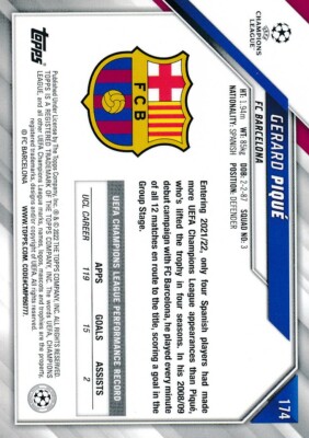 174 GERARD PIQUE 2021-22 Topps UEFA Champions FC BARCELONA | eBay