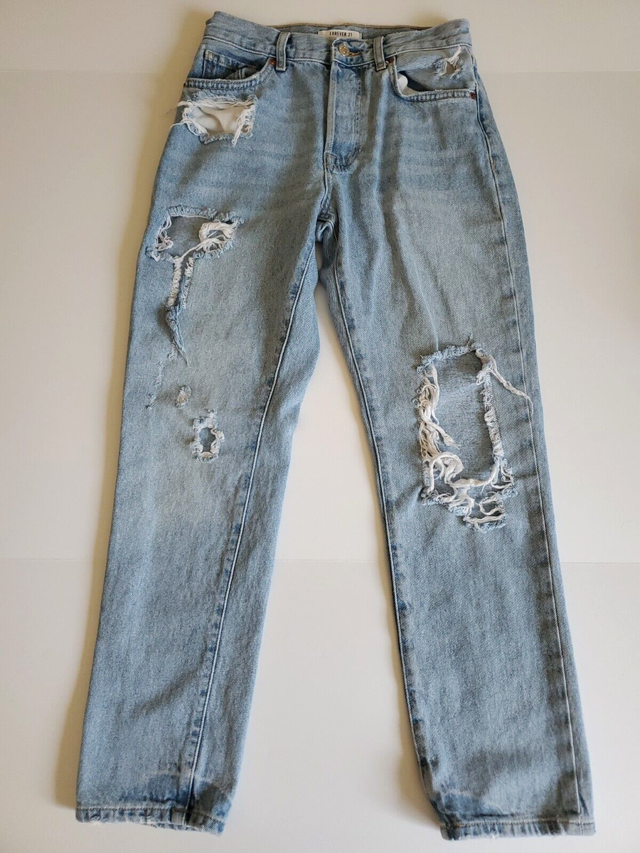 Forever 21 Ripped Boyfriend Denim Jeans Women's Size 24 Blue Pants pre-owned