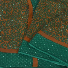 Sanskriti Vintage Indian Sarees Pure Chiffon Hand Beaded Printed Sari 5Yd Fabric