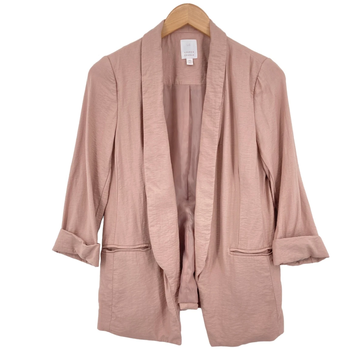 LC Lauren Conrad Blazer Jacket Women XS Pink Rayon 3 4 Sleeve Pockets Open Front