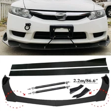 Front Bumper Lip Spoiler+86.6" Side Skirt Body Kit Glossy For Honda