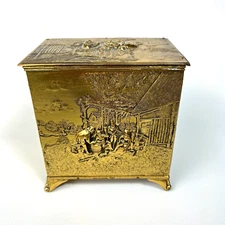 Miniature Embossed Brass Coal Shuttle Thorens Music Box 4.5 X 4.25