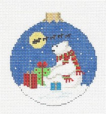 Polar Bear with Gifts Ornament handpainted Needlepoint Canvas by Susan Roberts