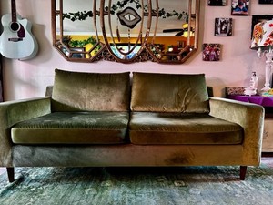 🌿Custom Olive Velvet Sofa - Designer Statement Piece 🌿