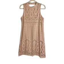 Pink Floral Lace High Neck Shift Dress M Cocktail Wedding Guest Dress Graduation