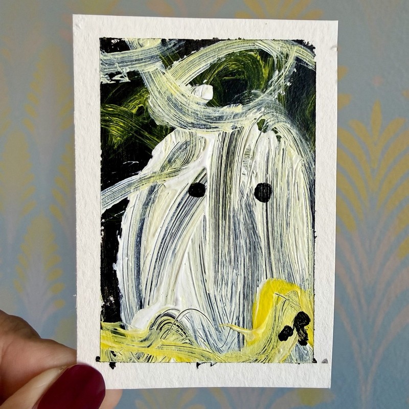 ACEO Original Painting Little Ghost Series L - 7/8 Spooky Haunted Mini Art