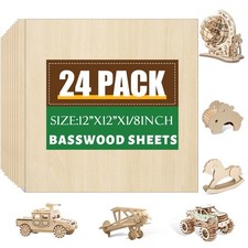 24 Pack Basswood Sheets 1/8 x 12 x 12 Inch for 12x12x1/8in, 24 P 