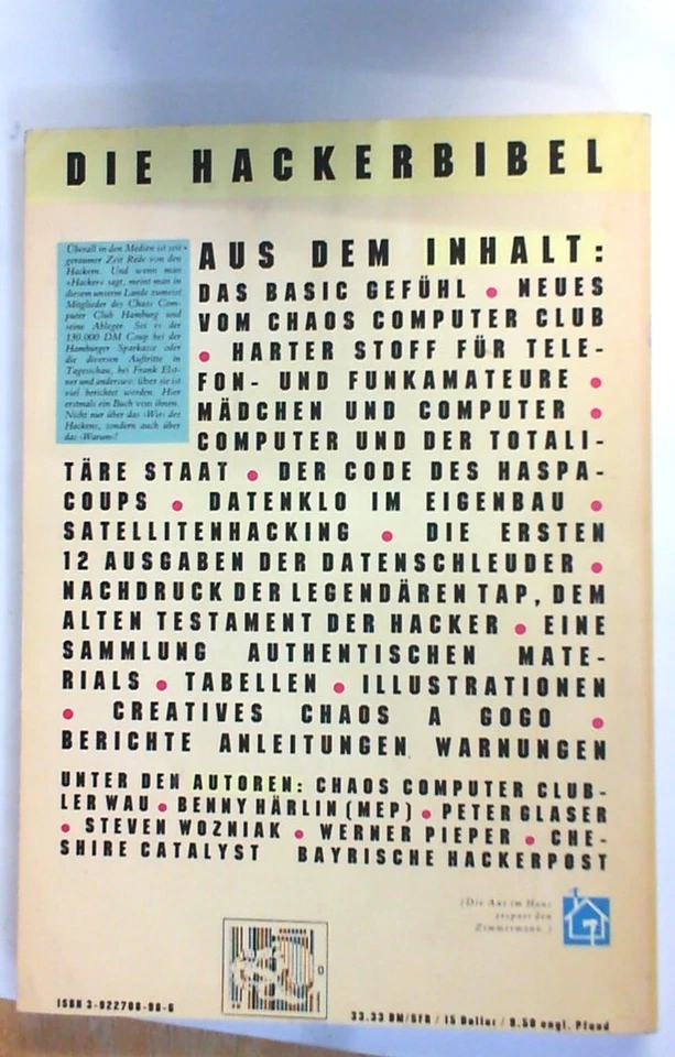Die Hackerbibel Teil 1 Chaos Computer Club Buch,  guter Zustand, selten - Bild 2 von 4