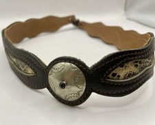 Phython Concho Western Hat Band Black Leather Inlay Stitched Onyx Stone Accent