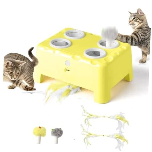 Interactive Cat Toys Rechargeable,Durable Hide and Seek Cat Toys, all yellow
