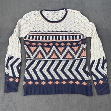 BKE Buckle Womens Large Angora Aztec Open Knit Sweater Pullover Boho Geometric